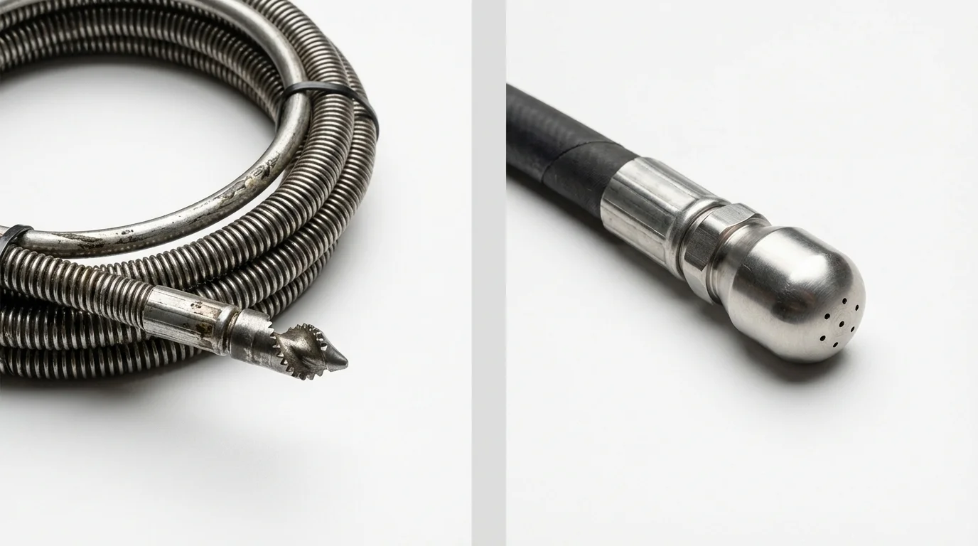 Drain snake cable and hydro jetting nozzle used for drain cleaning in Crittenden, KY