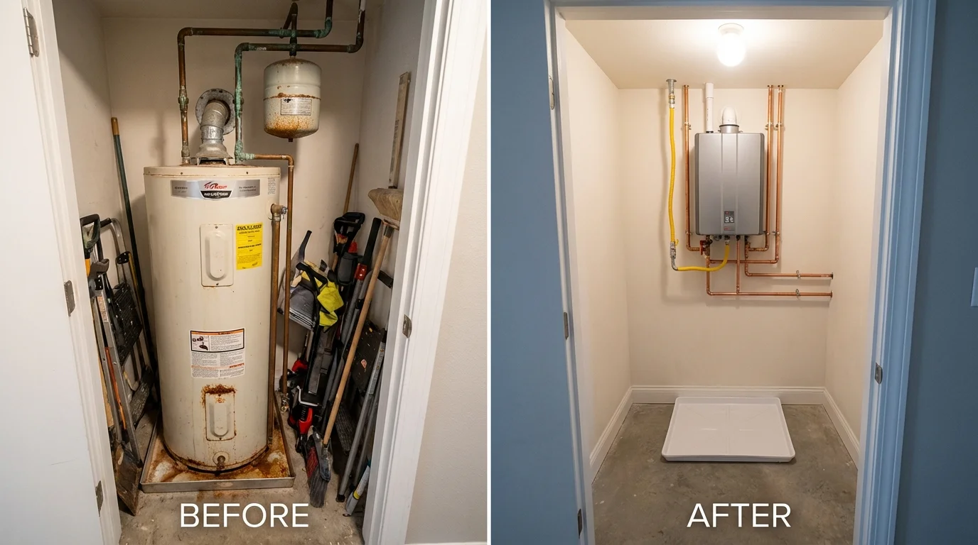 Tank water heater versus wall-mounted tankless unit comparison for Crittenden, KY homeowners