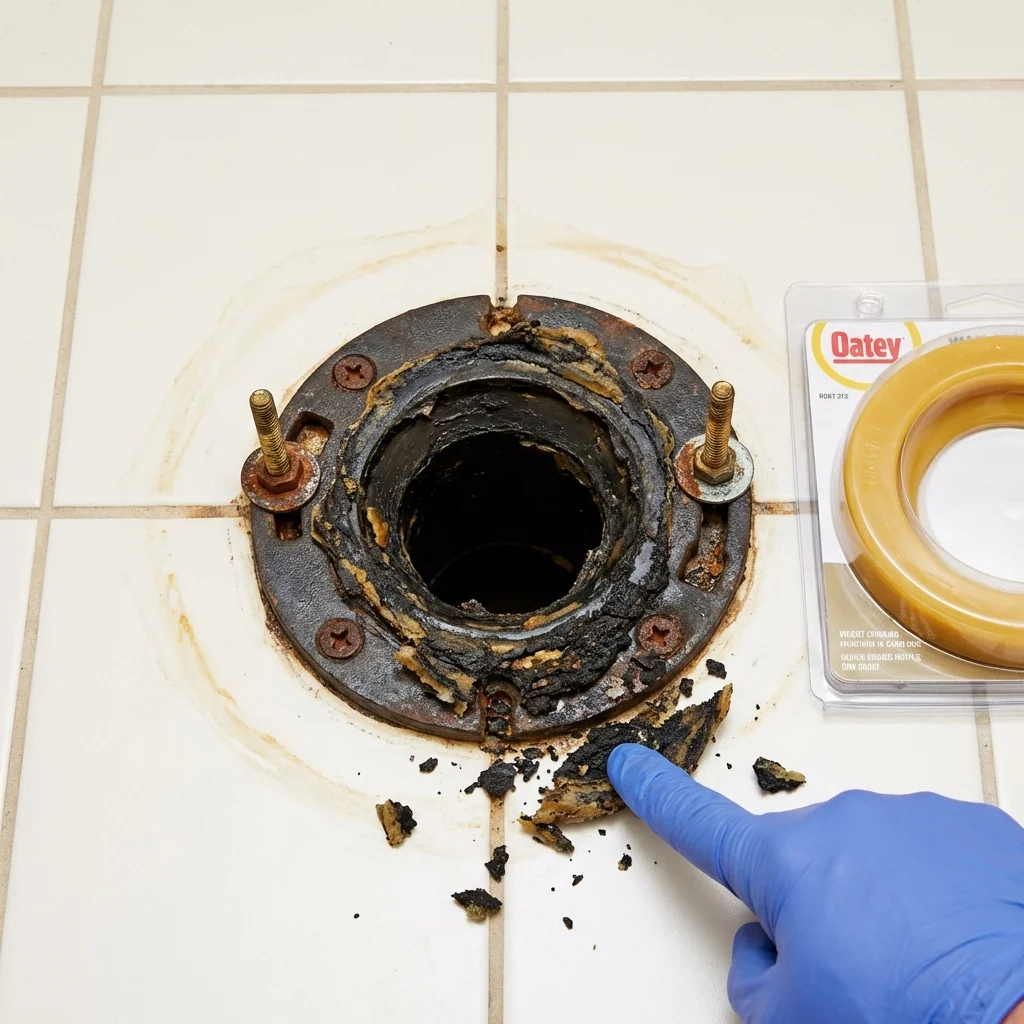 Failed wax ring showing water seepage at the base of a toilet in a Crittenden, KY home