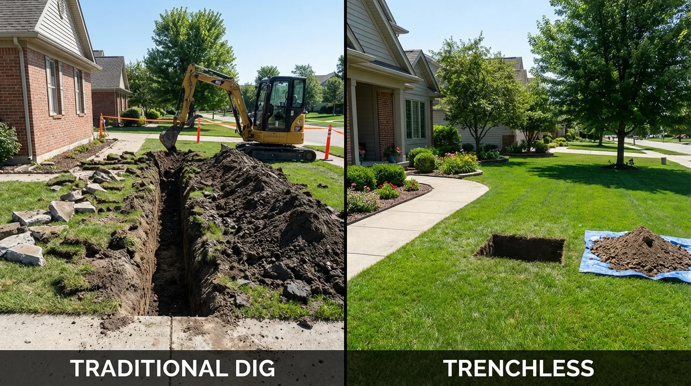 Trenchless sewer repair with minimal yard damage versus traditional excavation in Crittenden, KY